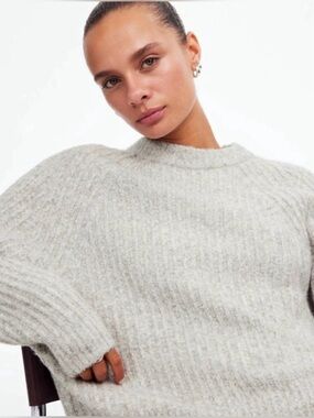 Madewell Cozy Ribbed Crewneck Sweater - Light Heather Gray, size S